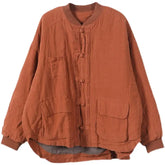 Quilted Ethnic Style Cotton And Linen Coat